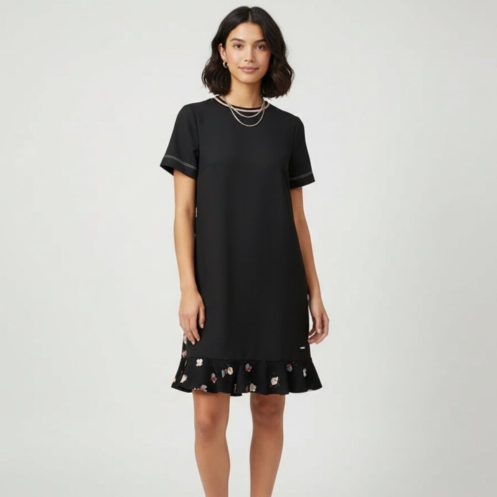 TED BAKER Mini Dress Colour By Numbers Zolba Print Black LBD Floral Women 0 XS